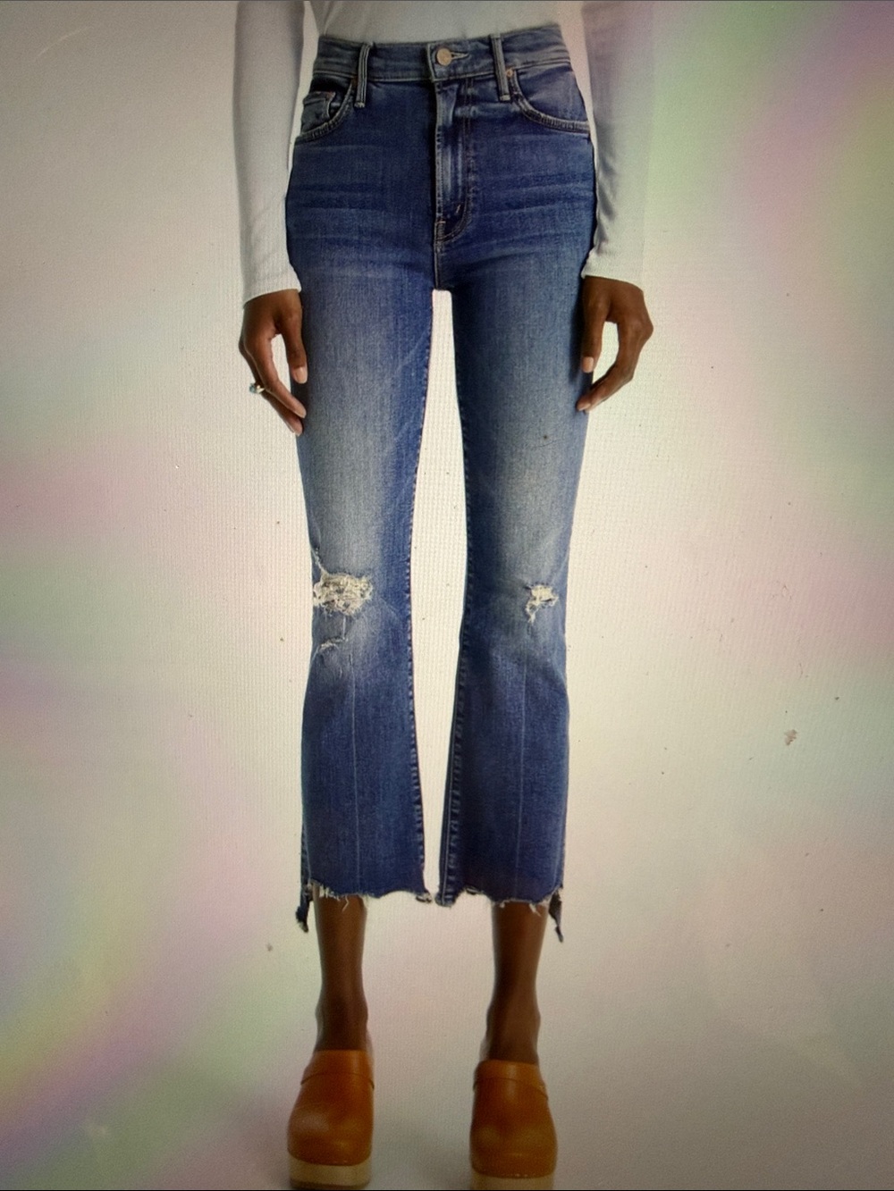 MOTHER The Insider High Waist Crop Step Chew Hem